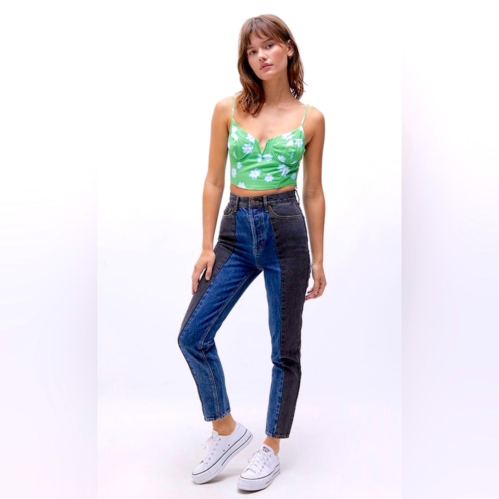 PacSun Eco Color-blocked Ultra High Waisted Slim Fit Black & Blue Jeans. Size 28
